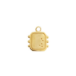 Vintage gouden hanger zodiac dots gecentreerd op een witte achtergrond.